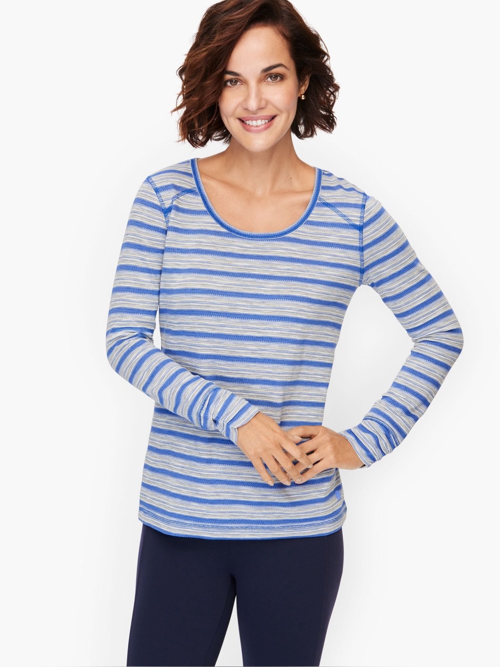 Talbots Blue &‎ Grey Striped Long Sleeve Top